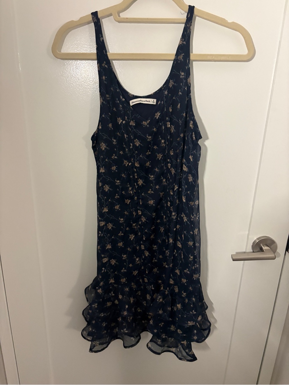Abercrombie Navy Floral Ruffle Hem Slip Dress